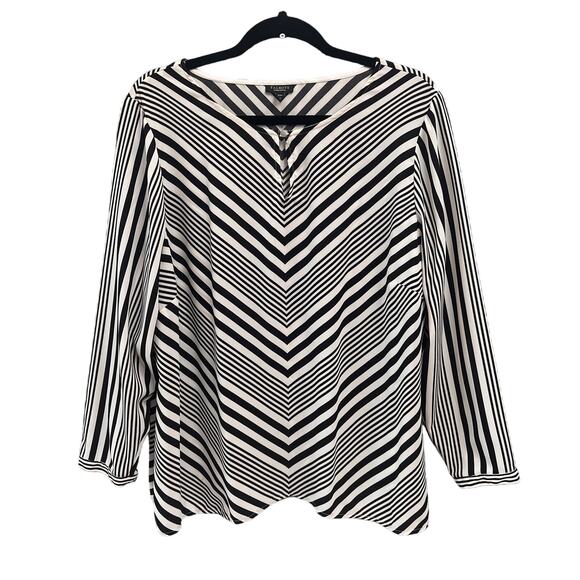 Talbots Women's Top Blouse 2XP Black White Chevron Stripe Long Sleeve Career - Picture 2 of 11